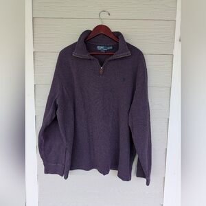 Polo Ralph Lauren Sweater Mens 2XL Purple Quarter Zip Mock Neck Cotton Pullover